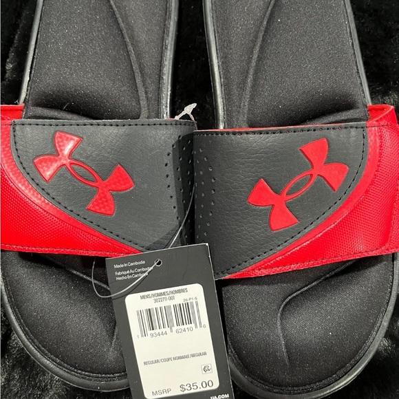 Under Armour Black and Red Logo Slide Sandals - Picture 1 of 1
